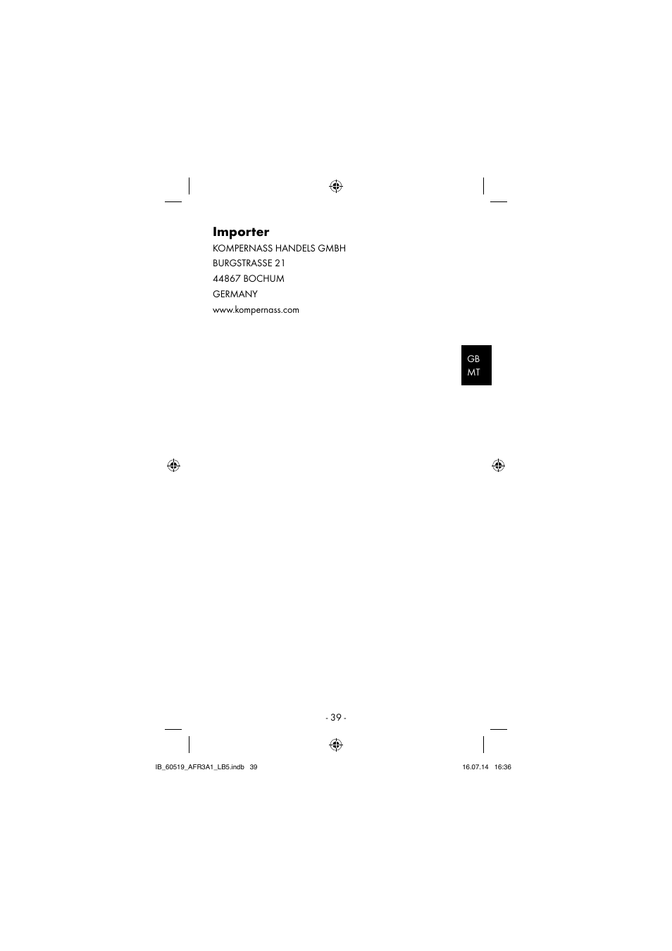 Importer | Aquapur AFR 3 A1 Lint Remover User Manual | Page 42 / 53
