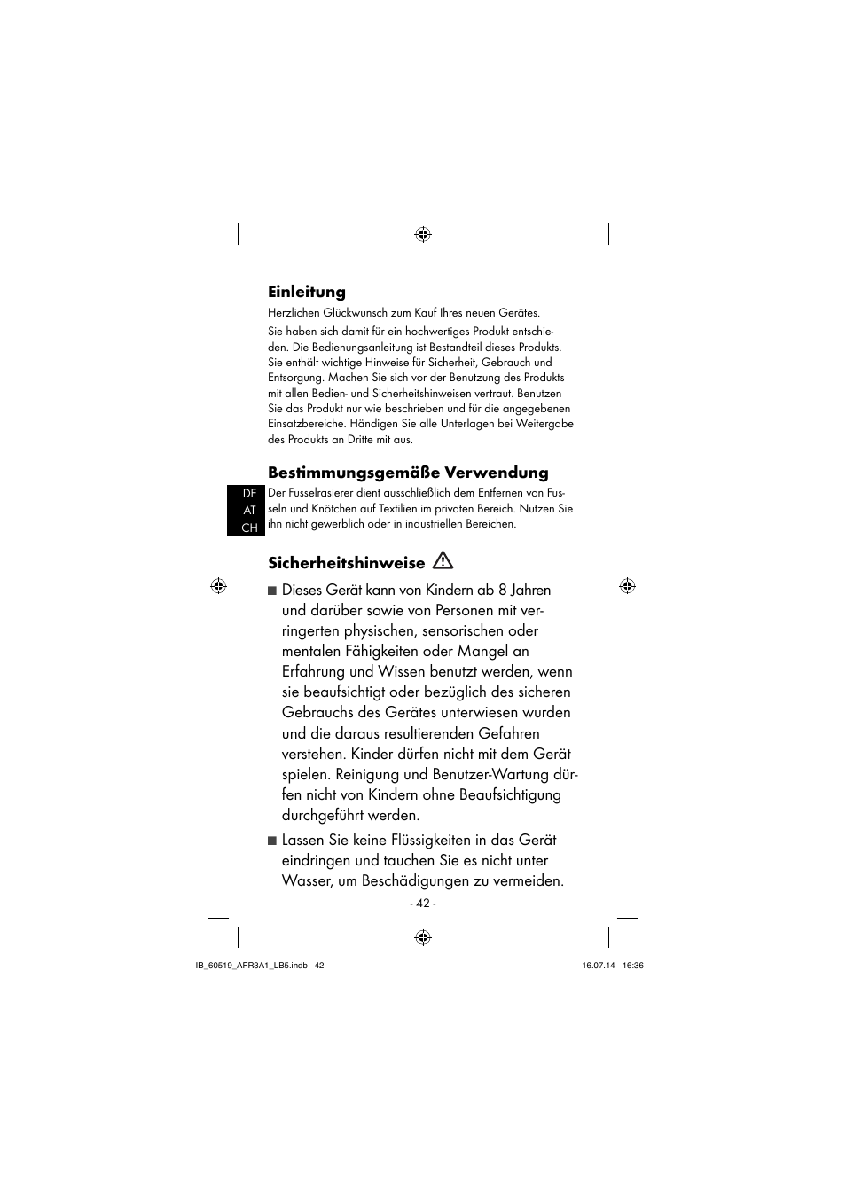 Einleitung, Bestimmungsgemäße verwendung, Sicherheitshinweise | Aquapur AFR 3 A1 Lint Remover User Manual | Page 45 / 53