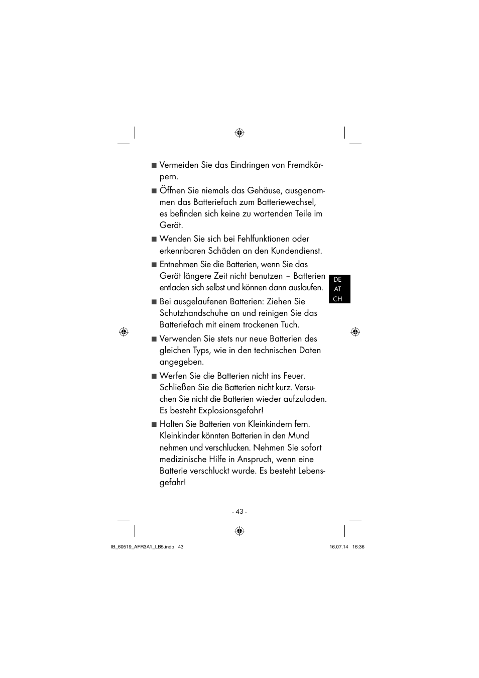 Vermeiden sie das eindringen von fremdkör- pern | Aquapur AFR 3 A1 Lint Remover User Manual | Page 46 / 53