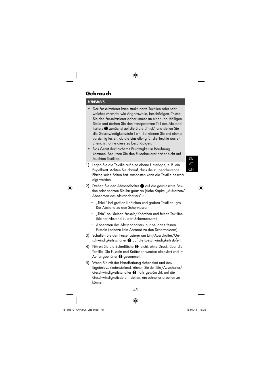 Gebrauch | Aquapur AFR 3 A1 Lint Remover User Manual | Page 48 / 53