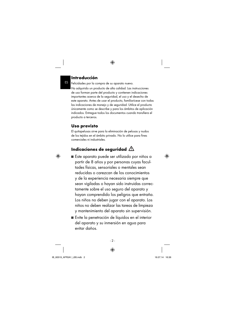 Introducción, Uso previsto, Indicaciones de seguridad | Aquapur AFR 3 A1 Lint Remover User Manual | Page 5 / 53
