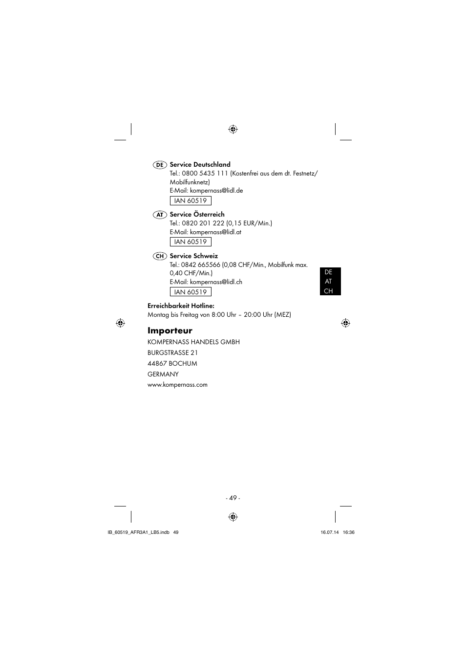 Importeur | Aquapur AFR 3 A1 Lint Remover User Manual | Page 52 / 53