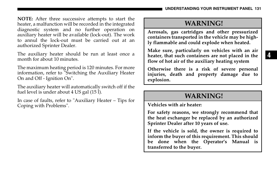 Warning | Dodge 2005 Sprinter Cab & Chassis User Manual | Page 131 / 288