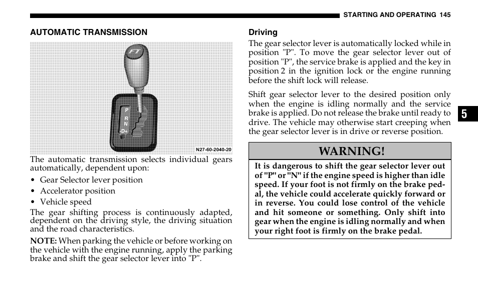 Warning | Dodge 2005 Sprinter Cab & Chassis User Manual | Page 145 / 288