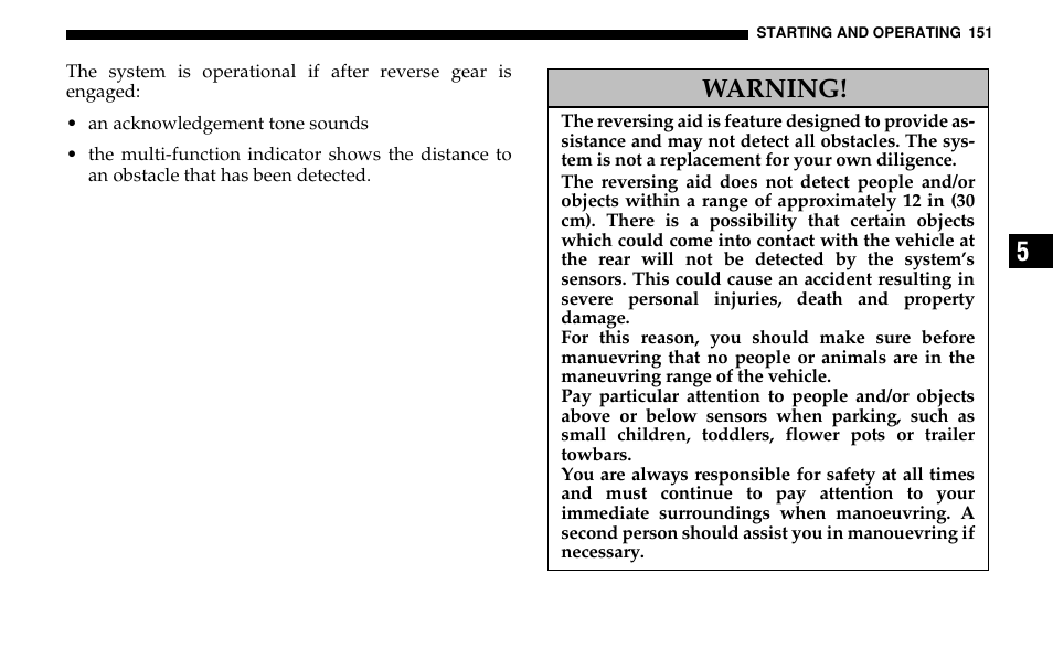 Warning | Dodge 2005 Sprinter Cab & Chassis User Manual | Page 151 / 288