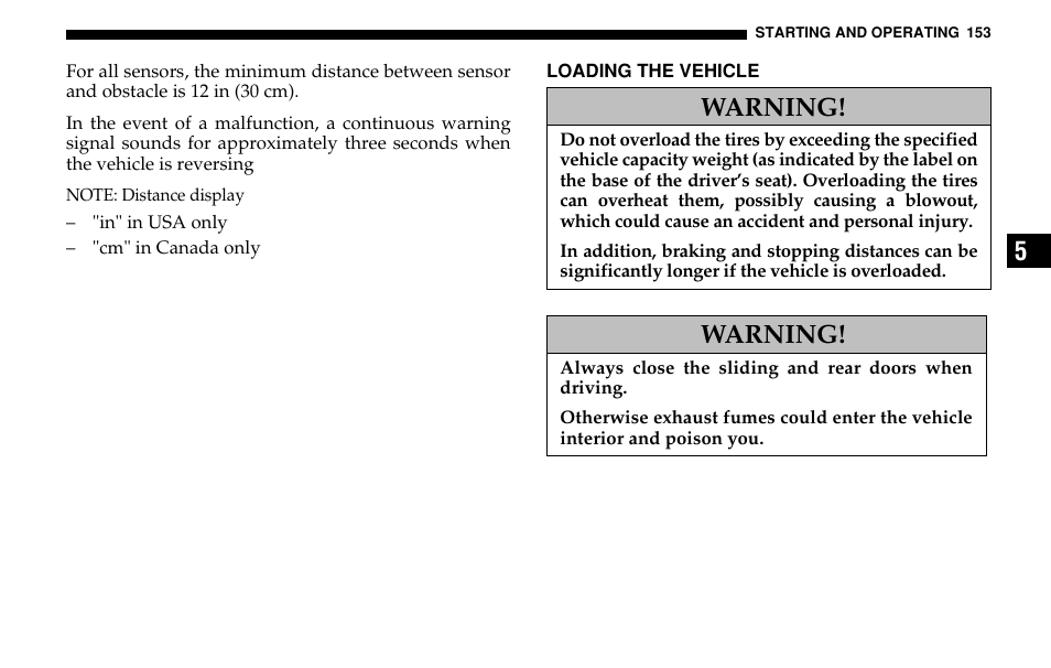 Warning | Dodge 2005 Sprinter Cab & Chassis User Manual | Page 153 / 288