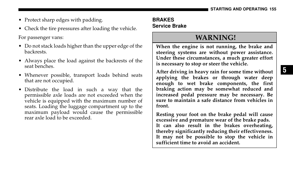 Warning | Dodge 2005 Sprinter Cab & Chassis User Manual | Page 155 / 288