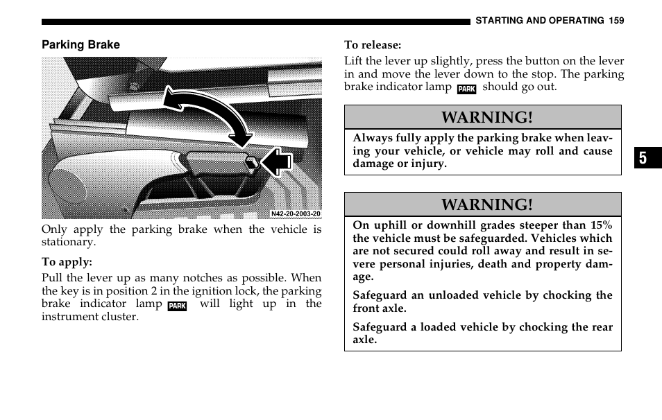 Warning | Dodge 2005 Sprinter Cab & Chassis User Manual | Page 159 / 288