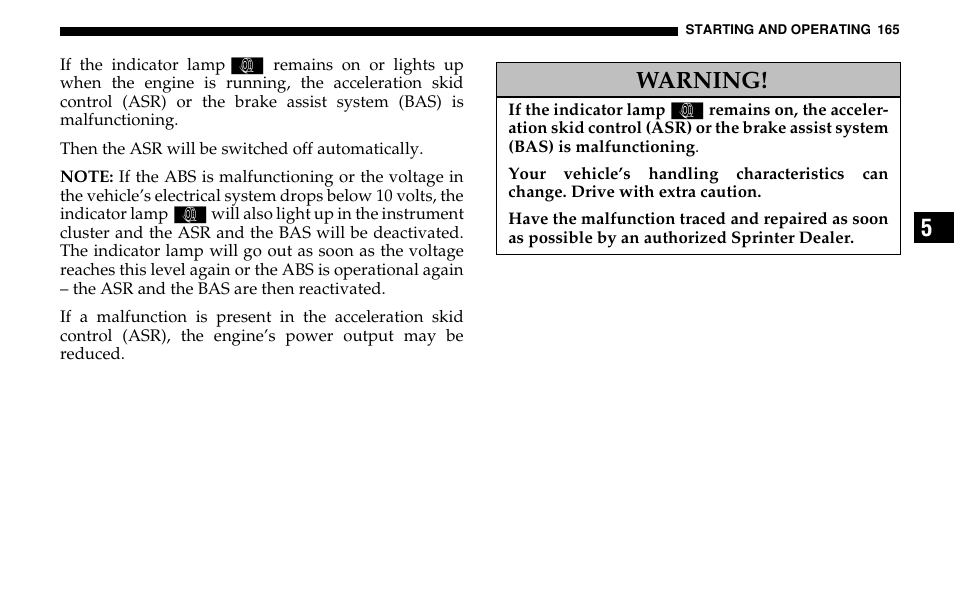 Warning | Dodge 2005 Sprinter Cab & Chassis User Manual | Page 165 / 288