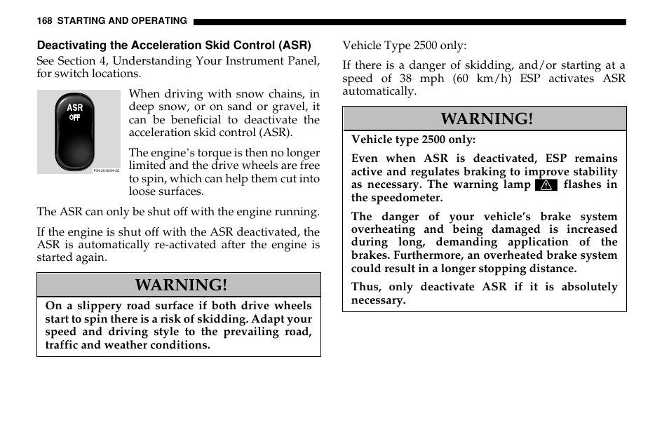 Warning | Dodge 2005 Sprinter Cab & Chassis User Manual | Page 168 / 288