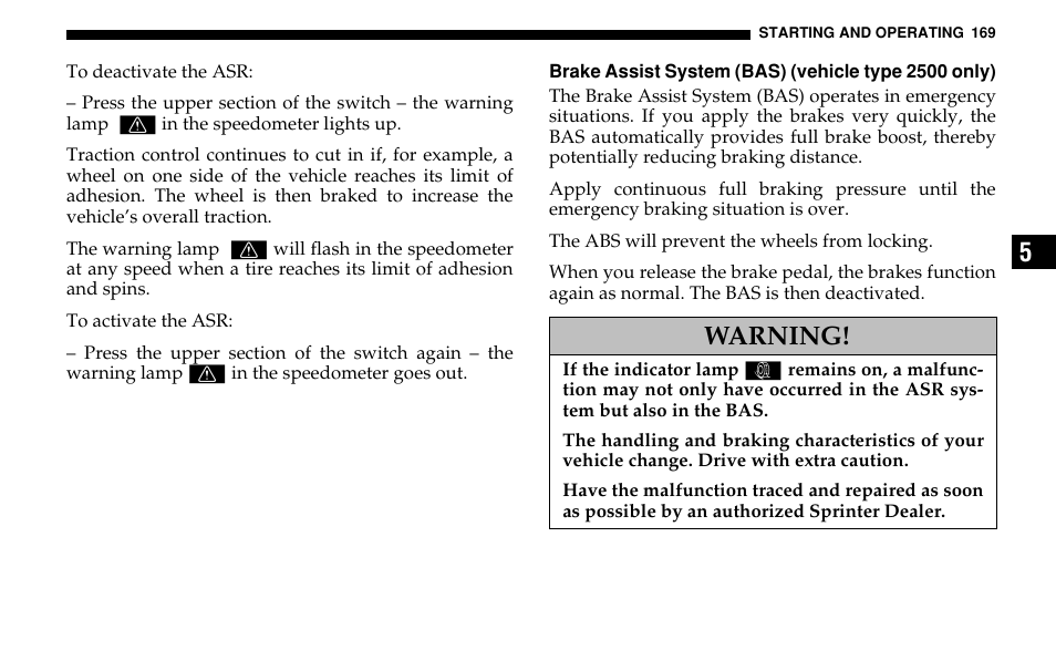 Warning | Dodge 2005 Sprinter Cab & Chassis User Manual | Page 169 / 288