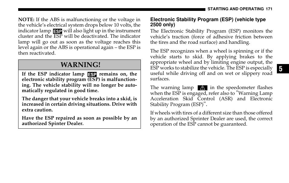 Warning | Dodge 2005 Sprinter Cab & Chassis User Manual | Page 171 / 288