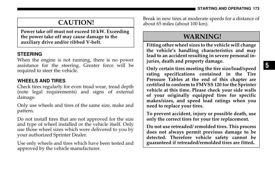 Caution, Warning | Dodge 2005 Sprinter Cab & Chassis User Manual | Page 173 / 288