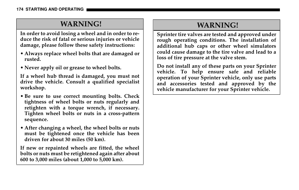 Warning | Dodge 2005 Sprinter Cab & Chassis User Manual | Page 174 / 288