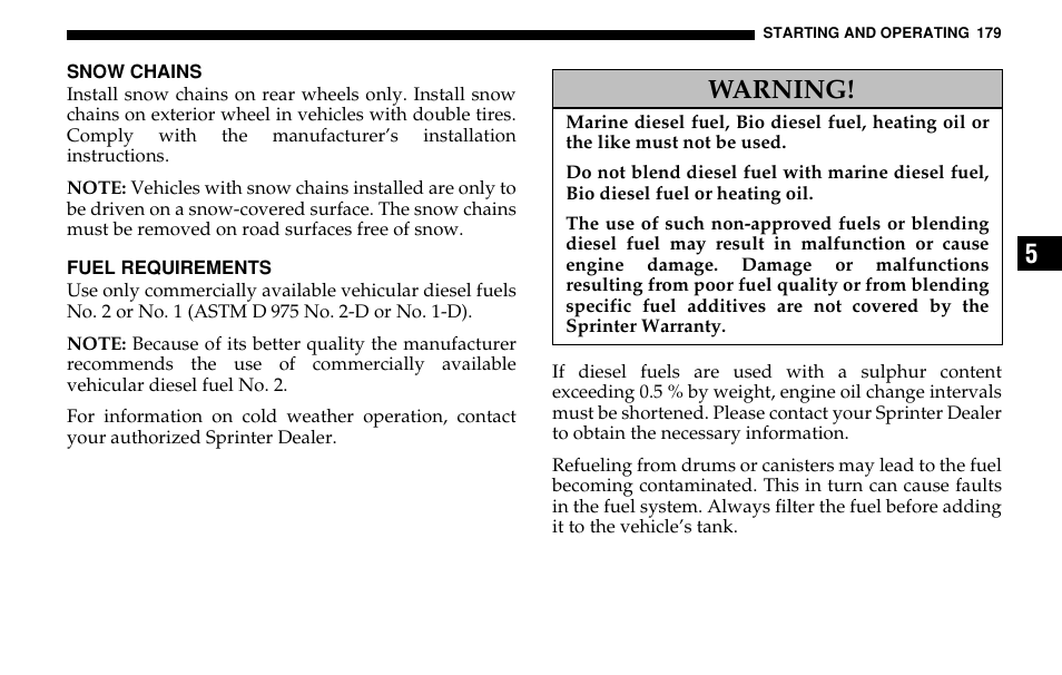 Warning | Dodge 2005 Sprinter Cab & Chassis User Manual | Page 179 / 288