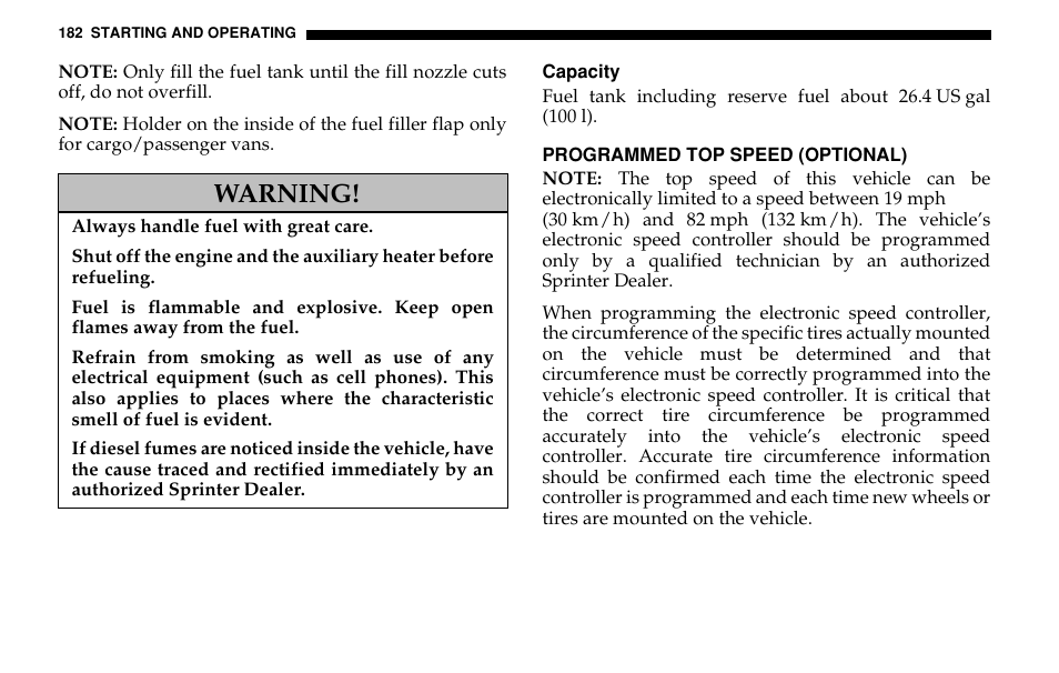 Warning | Dodge 2005 Sprinter Cab & Chassis User Manual | Page 182 / 288