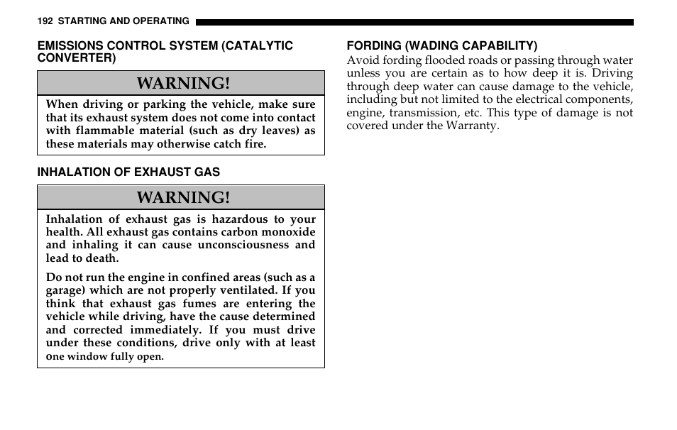 Warning | Dodge 2005 Sprinter Cab & Chassis User Manual | Page 192 / 288