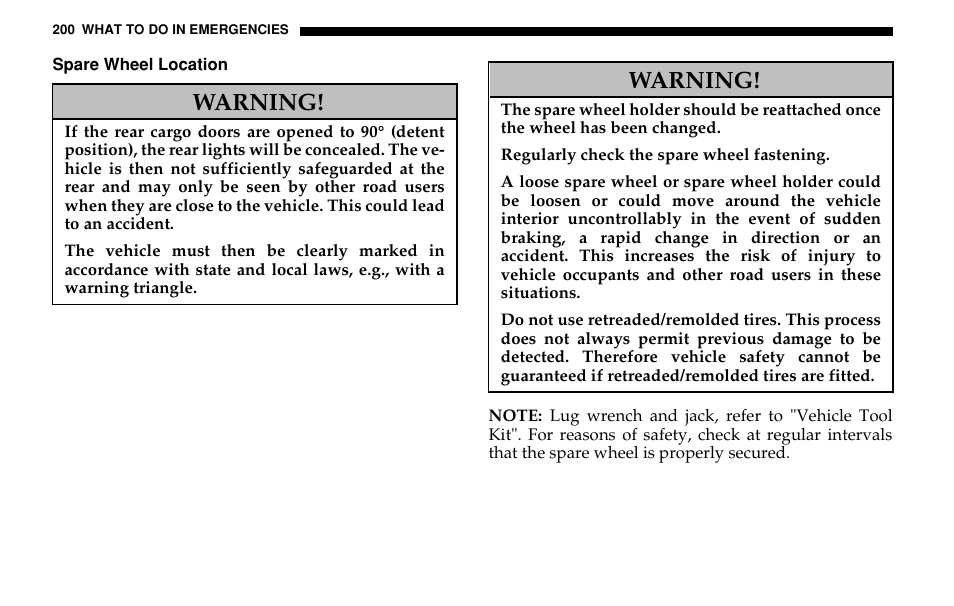 Warning | Dodge 2005 Sprinter Cab & Chassis User Manual | Page 200 / 288