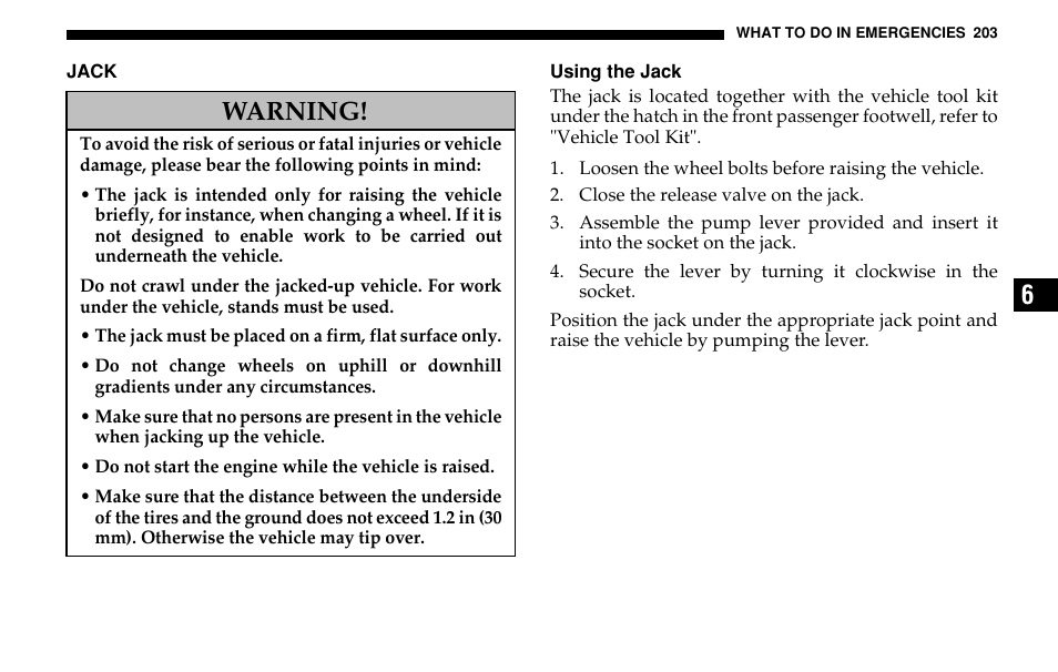 Warning | Dodge 2005 Sprinter Cab & Chassis User Manual | Page 203 / 288