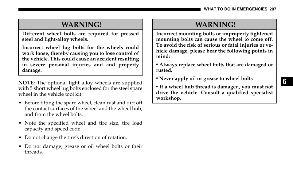 Warning | Dodge 2005 Sprinter Cab & Chassis User Manual | Page 207 / 288