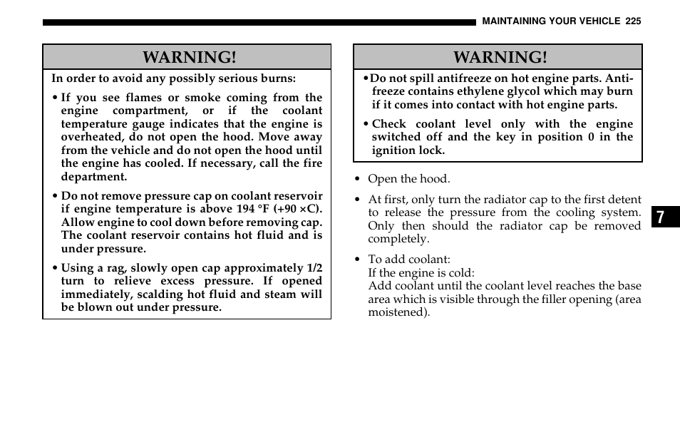 Warning | Dodge 2005 Sprinter Cab & Chassis User Manual | Page 225 / 288