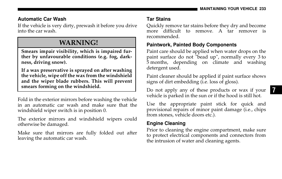 Warning | Dodge 2005 Sprinter Cab & Chassis User Manual | Page 233 / 288