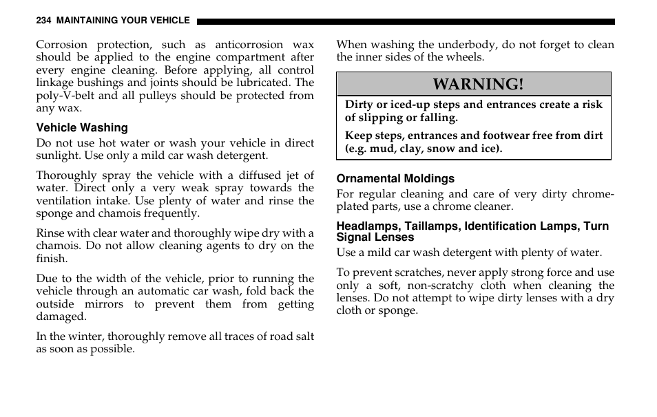 Warning | Dodge 2005 Sprinter Cab & Chassis User Manual | Page 234 / 288