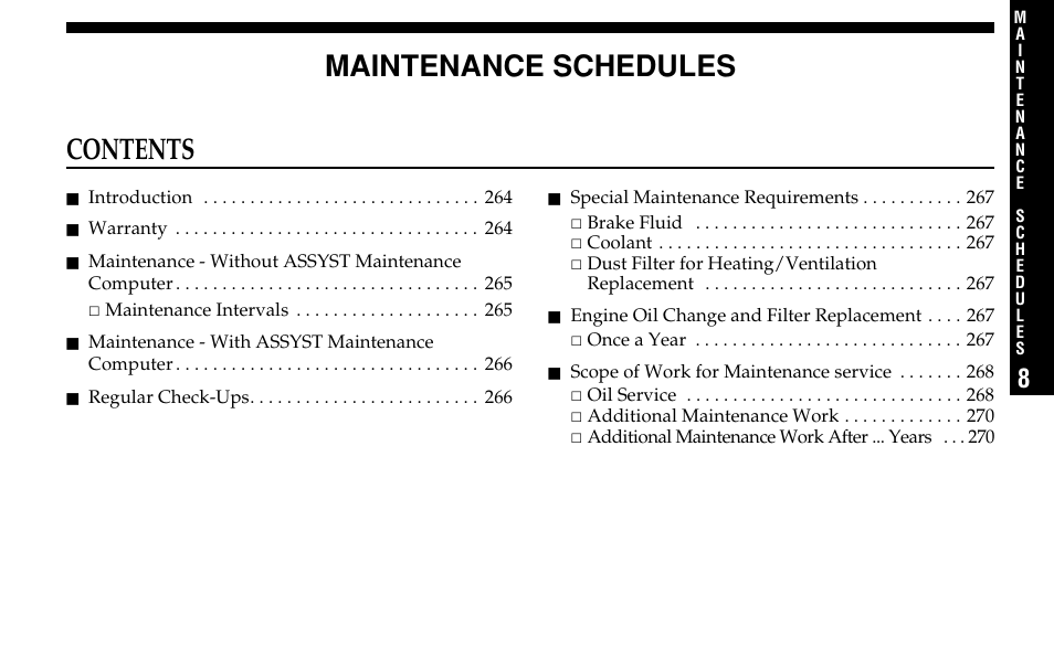 Maintenance schedules contents | Dodge 2005 Sprinter Cab & Chassis User Manual | Page 263 / 288