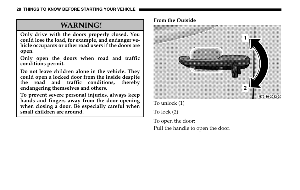 Warning | Dodge 2005 Sprinter Cab & Chassis User Manual | Page 28 / 288