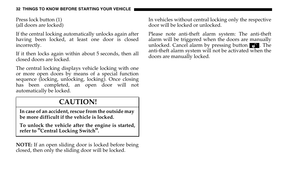 Caution | Dodge 2005 Sprinter Cab & Chassis User Manual | Page 32 / 288