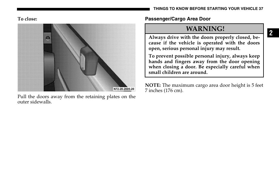 Warning | Dodge 2005 Sprinter Cab & Chassis User Manual | Page 37 / 288