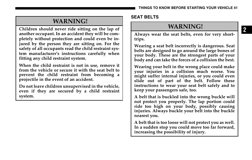Warning | Dodge 2005 Sprinter Cab & Chassis User Manual | Page 41 / 288