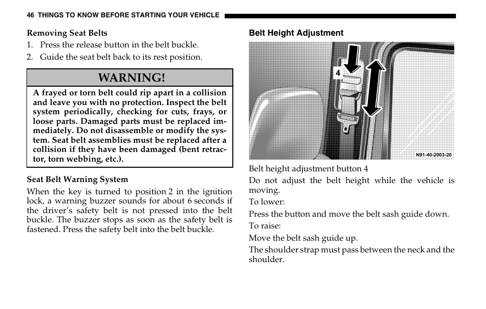 Warning | Dodge 2005 Sprinter Cab & Chassis User Manual | Page 46 / 288