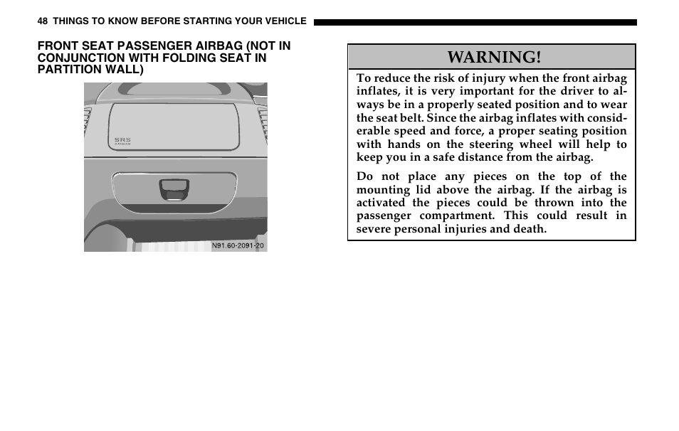 Warning | Dodge 2005 Sprinter Cab & Chassis User Manual | Page 48 / 288