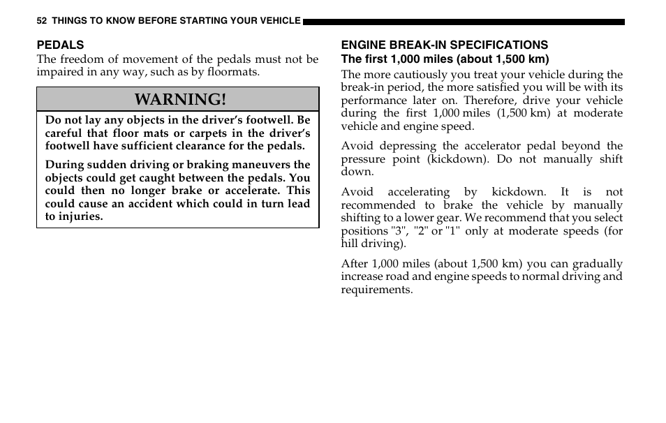 Warning | Dodge 2005 Sprinter Cab & Chassis User Manual | Page 52 / 288