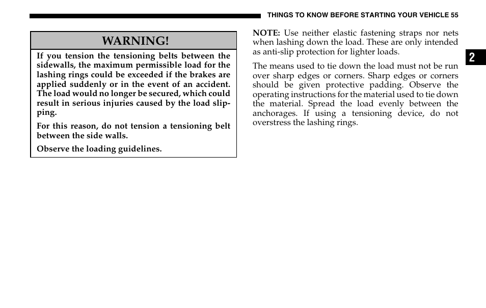 Warning | Dodge 2005 Sprinter Cab & Chassis User Manual | Page 55 / 288