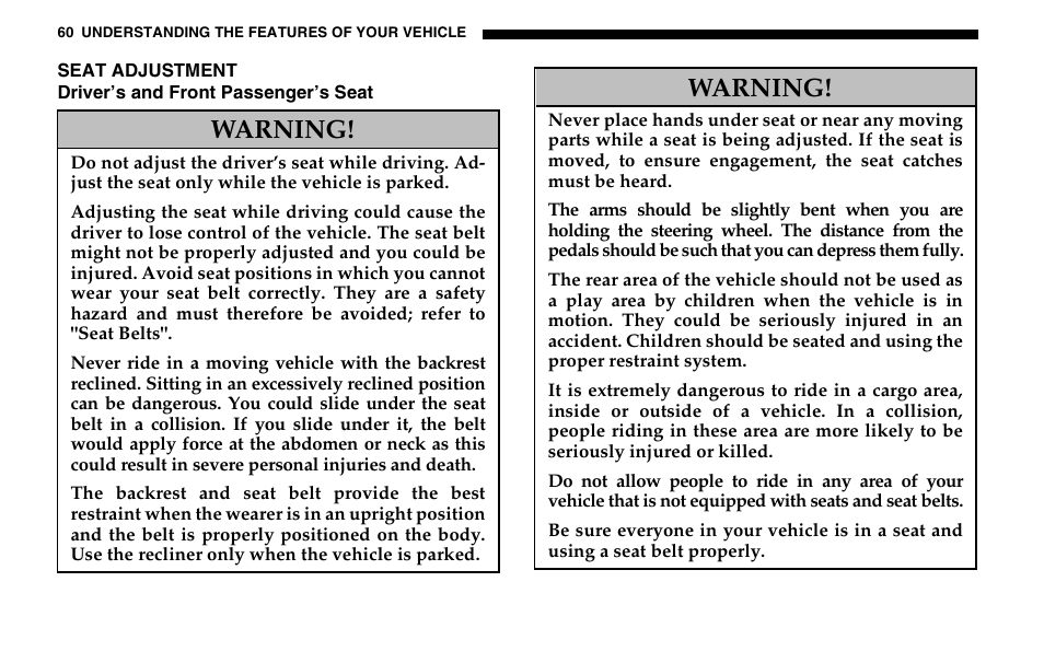 Warning | Dodge 2005 Sprinter Cab & Chassis User Manual | Page 60 / 288