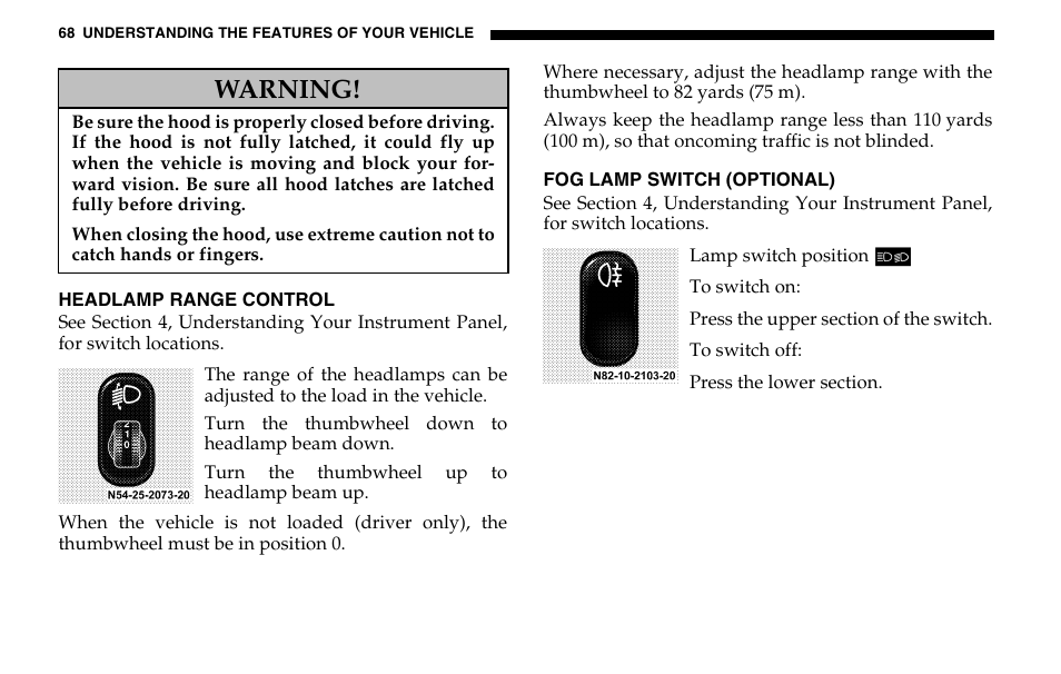 Warning | Dodge 2005 Sprinter Cab & Chassis User Manual | Page 68 / 288