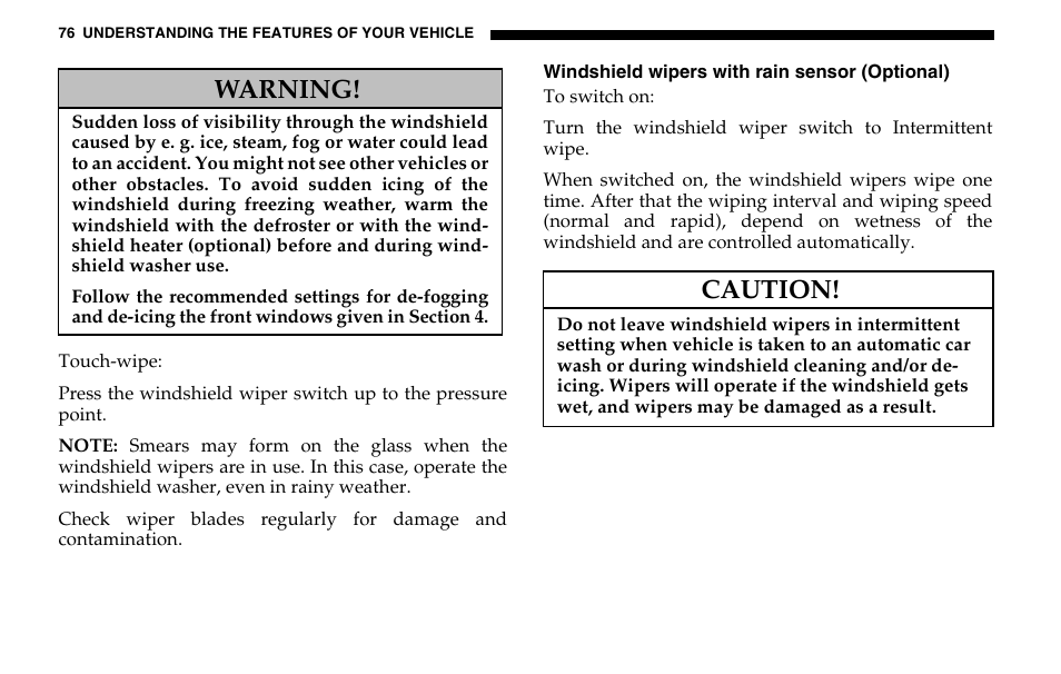 Warning, Caution | Dodge 2005 Sprinter Cab & Chassis User Manual | Page 76 / 288