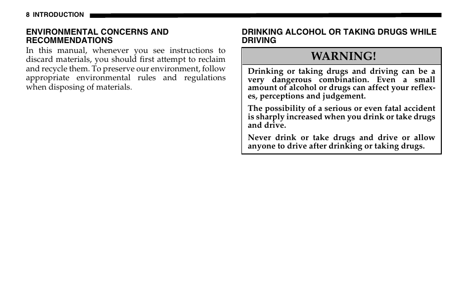 Warning | Dodge 2005 Sprinter Cab & Chassis User Manual | Page 8 / 288