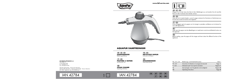 Aquapur Handheld Steam Cleaner User Manual | 48 pages
