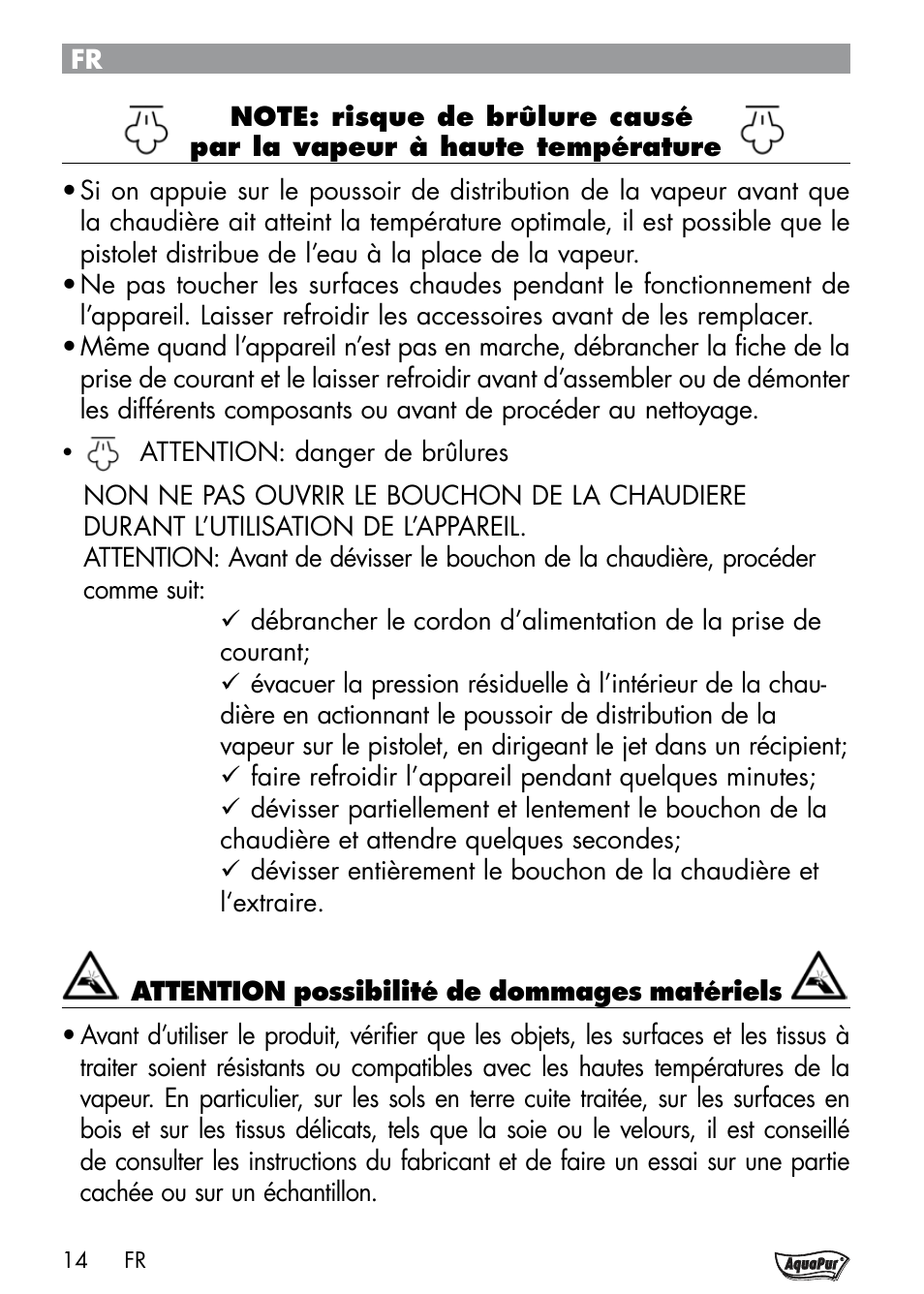 Aquapur Handheld Steam Cleaner User Manual | Page 16 / 48