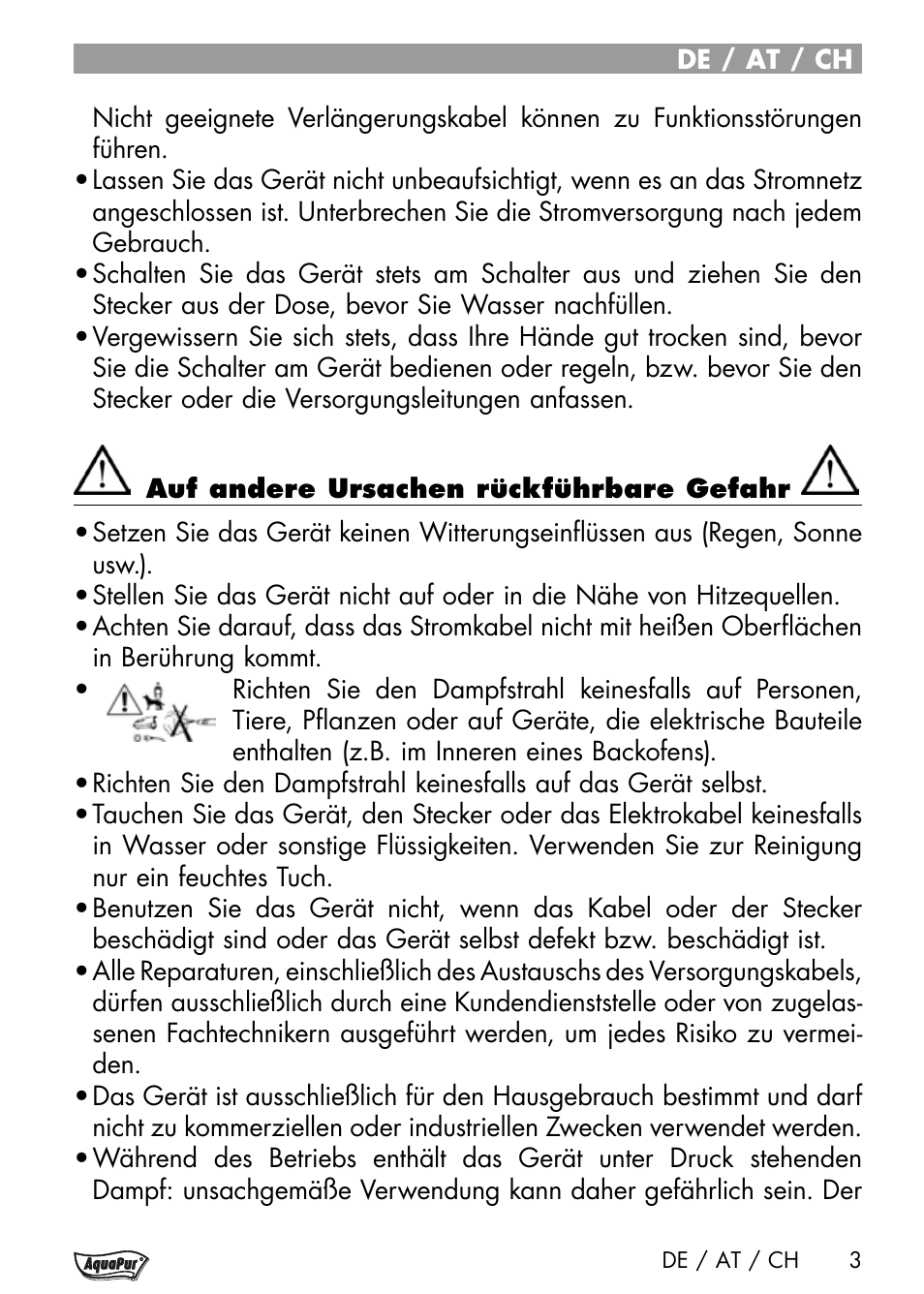 Aquapur Handheld Steam Cleaner User Manual | Page 5 / 48