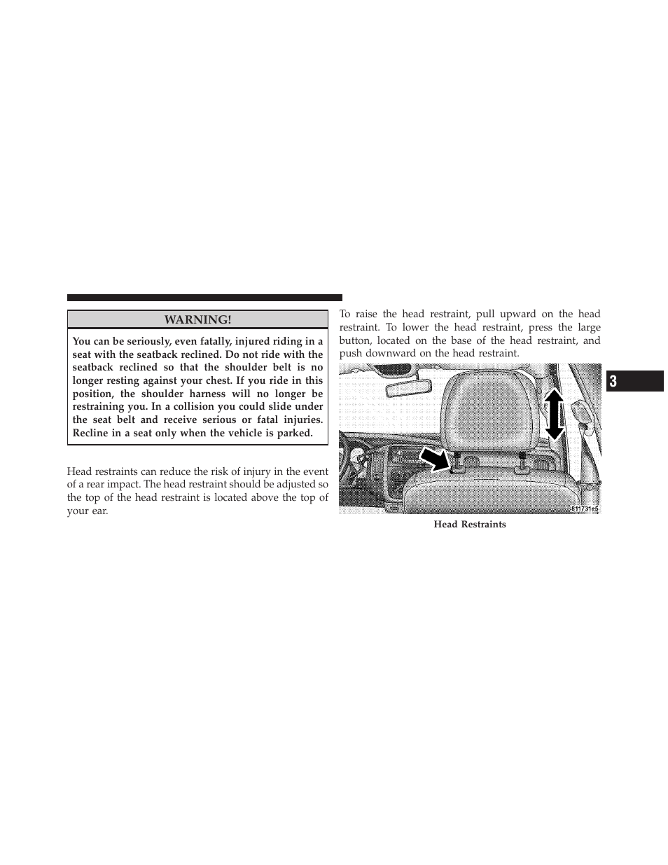 Adjustable head restraints | Dodge 2010 Ram Chassis Cab User Manual | Page 121 / 423