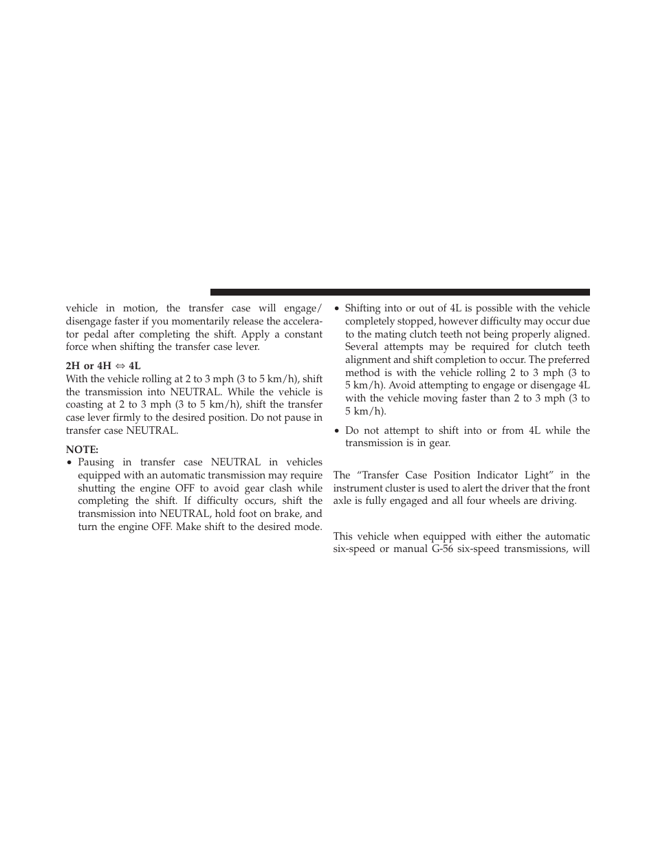 Transfer case position indicator light, Power take off operation – if equipped | Dodge 2010 Ram Chassis Cab User Manual | Page 236 / 423