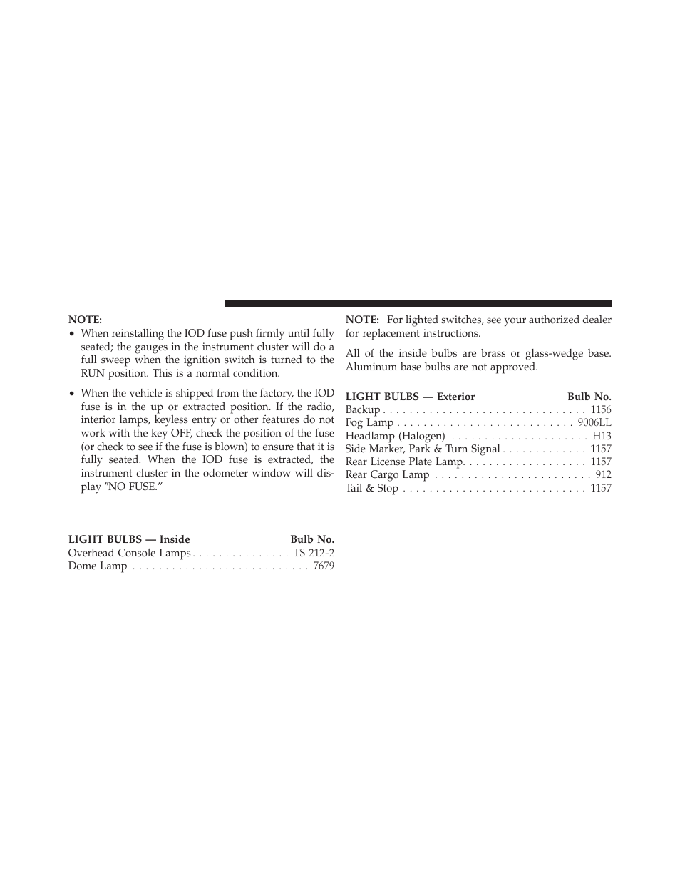Replacement bulbs | Dodge 2010 Ram Chassis Cab User Manual | Page 360 / 423