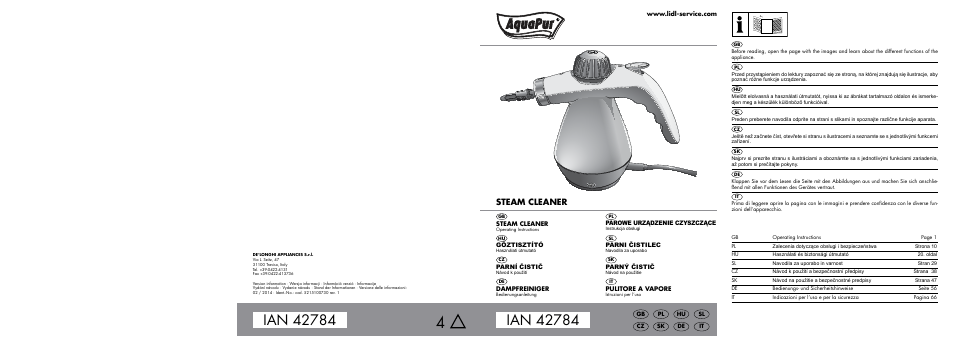 Aquapur Handheld Steam Cleaner User Manual | 74 pages