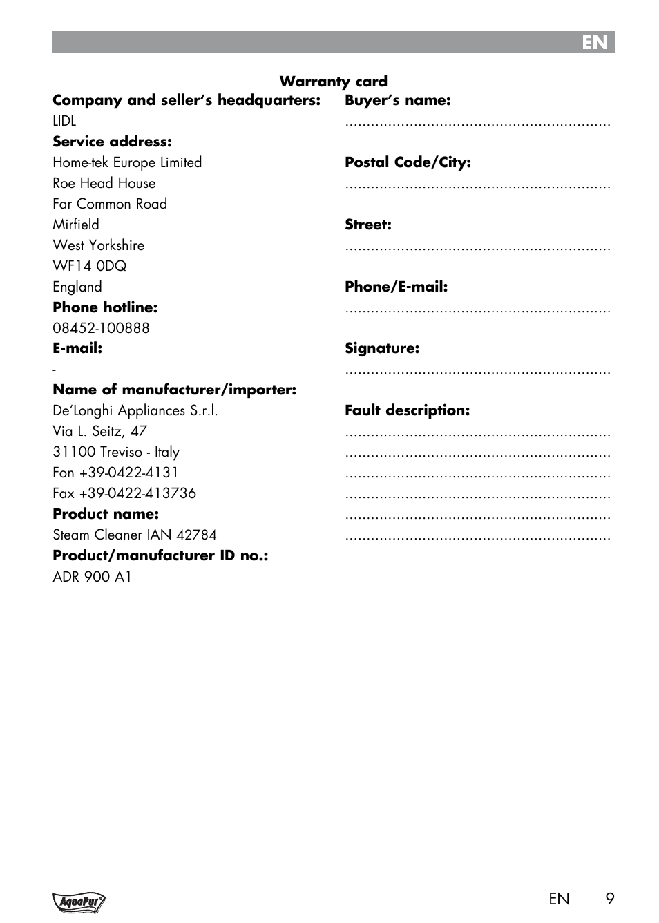 Aquapur Handheld Steam Cleaner User Manual | Page 11 / 74