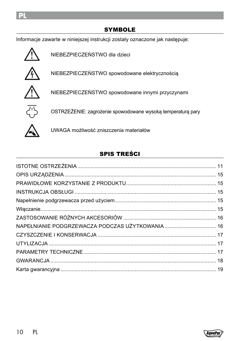 Aquapur Handheld Steam Cleaner User Manual | Page 12 / 74