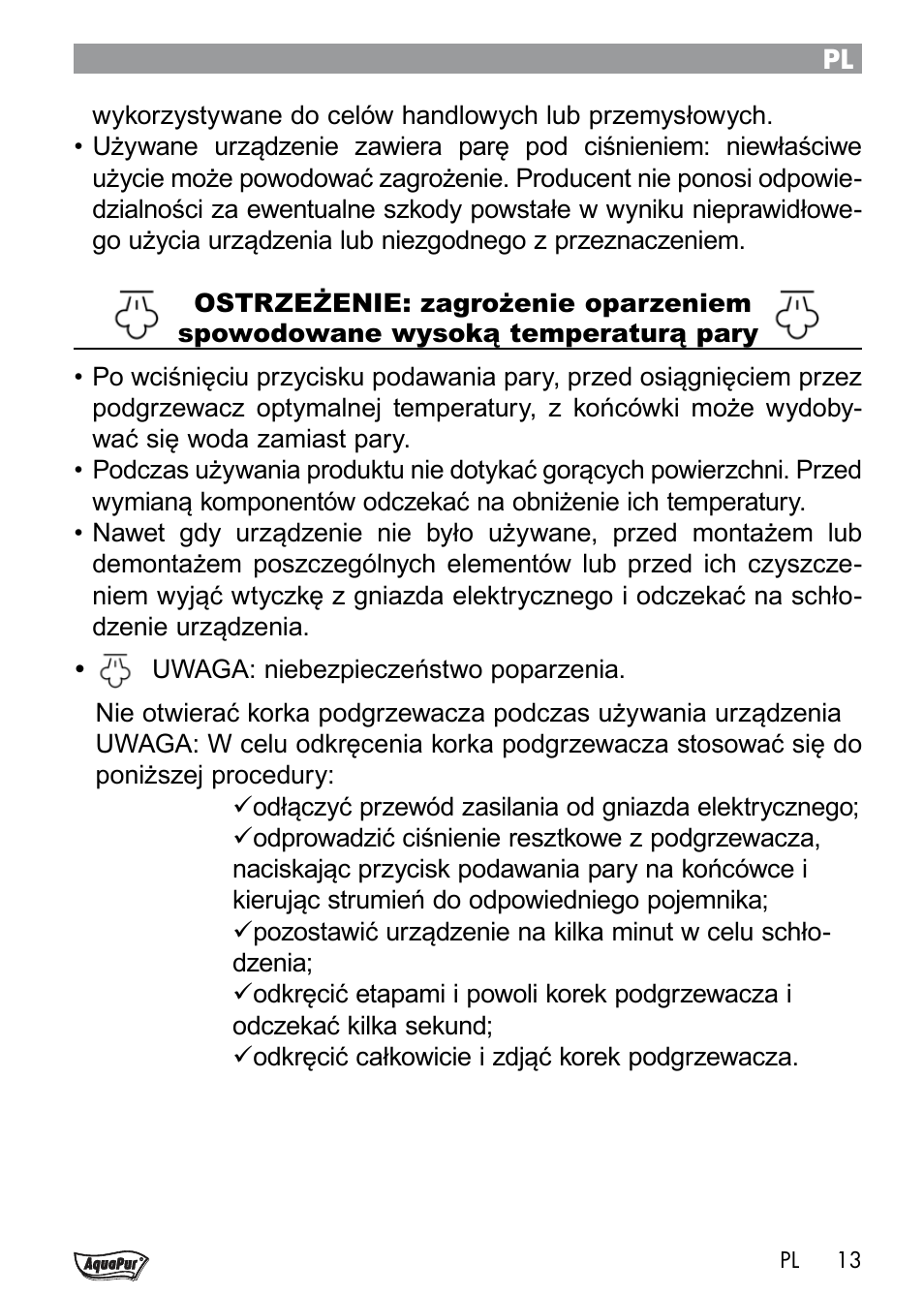 Aquapur Handheld Steam Cleaner User Manual | Page 15 / 74